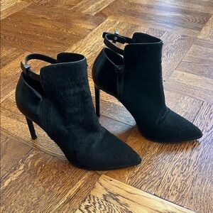 Vince Sexy Black Leather and Calf Hair Heeled Ankle Boots